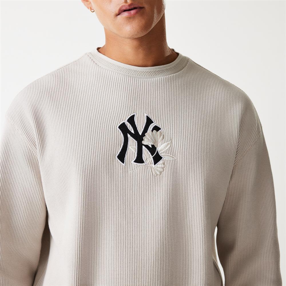 New York Yankees MLB Waffle Oversized Crew Neck Stone Sweatshirt