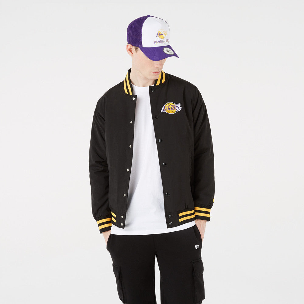 Black lakers online bomber jacket