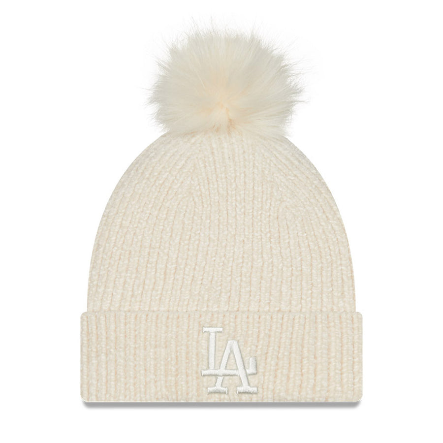 Los Angeles Dodgers Womens Chenille Bobble Beige Beanie