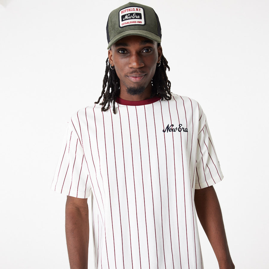 New Era Pinstripe Oversized White Tee