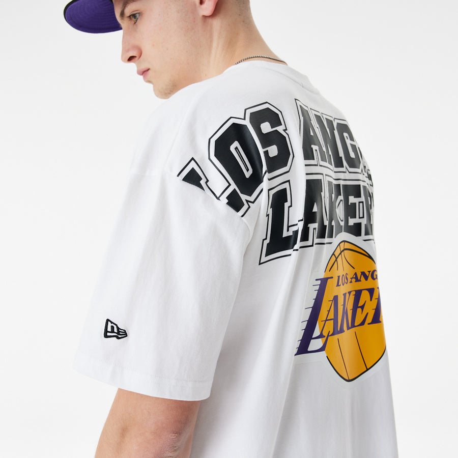 Los Angeles Lakers Oversized NBA Large Graphic Back Print White Tee