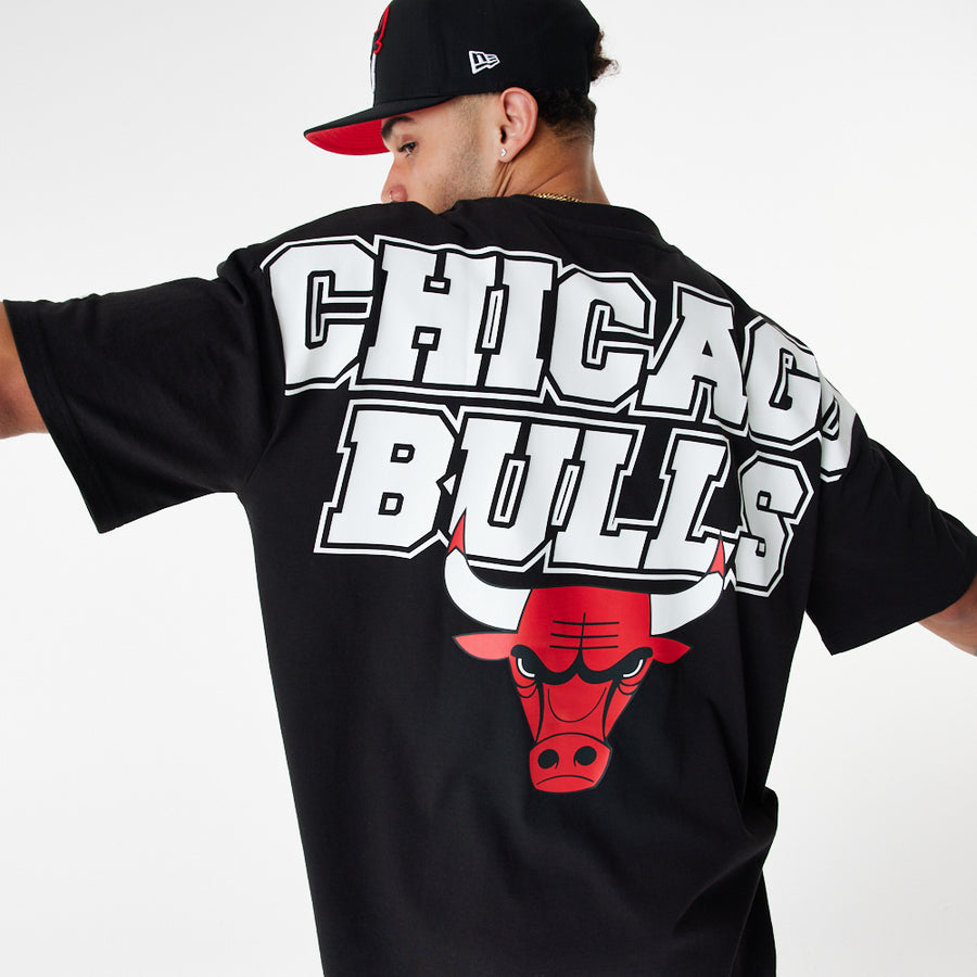 Chicago Bulls Oversized NBA Large Graphic Back Print Black Tee