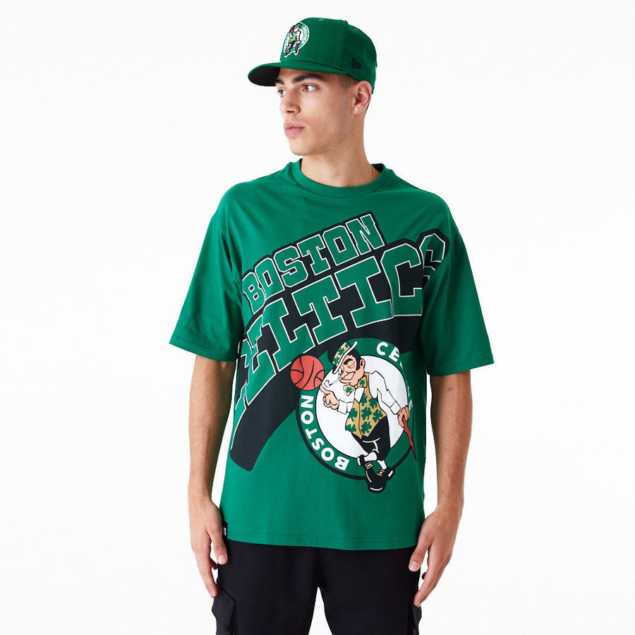 boston celtics fan gear Boston Celtics NBA Large Wordmark Oversized Green Tee – NewEra