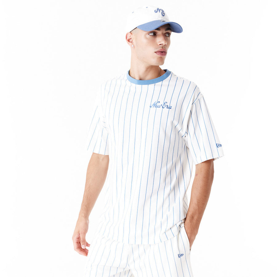 New Era Pinstripe Oversized White Tee