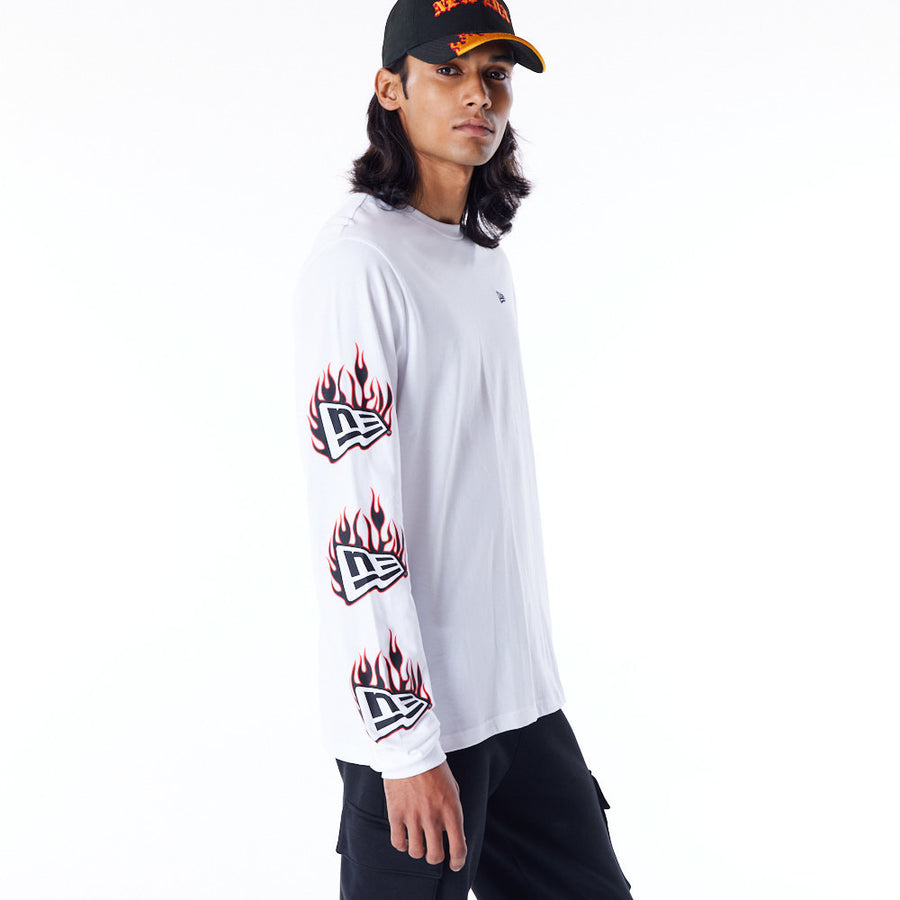 New Era Flag Flame Longsleeve White Tee