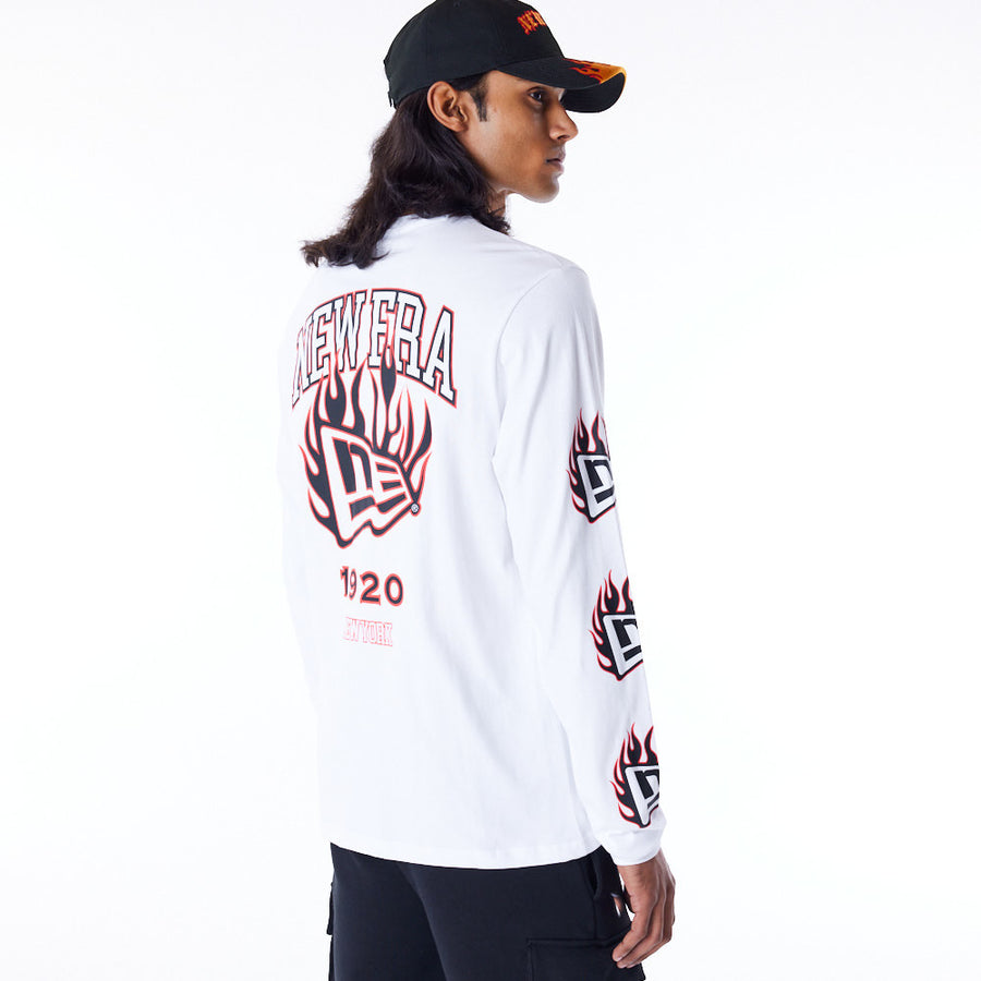 New Era Flag Flame Longsleeve White Tee