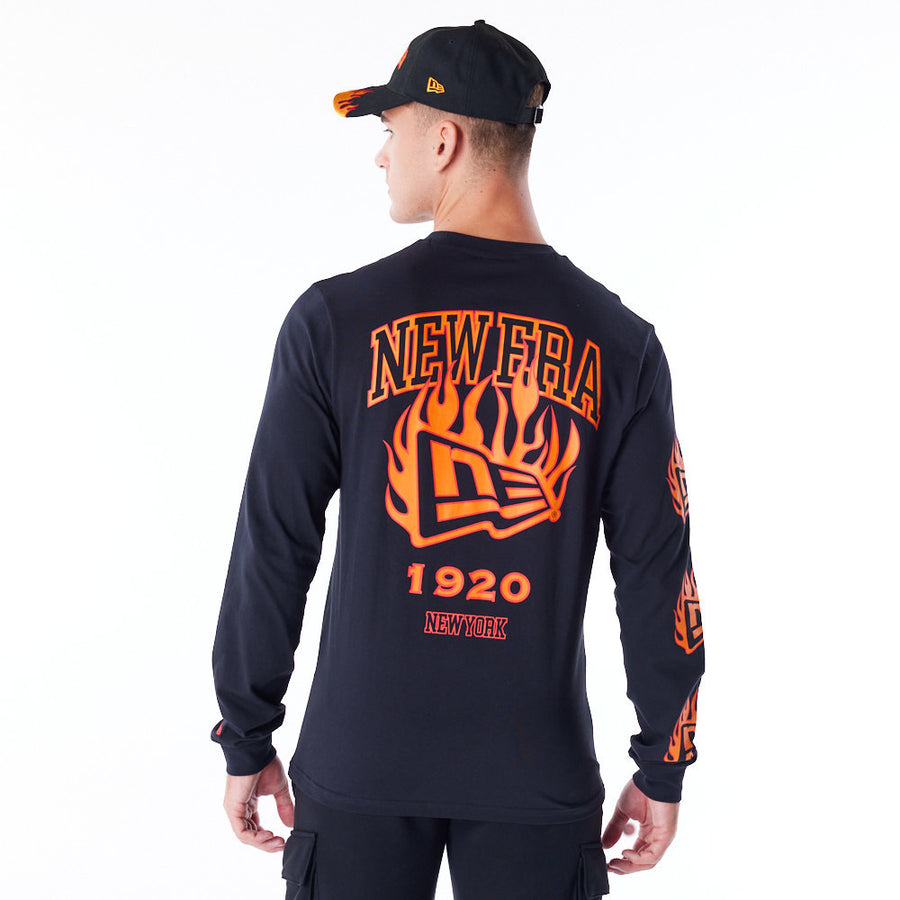New Era Flag Flame Longsleeve Black Tee