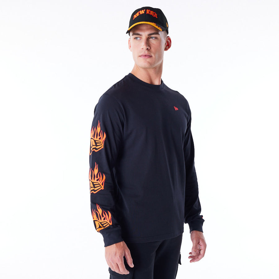 New Era Flag Flame Longsleeve Black Tee