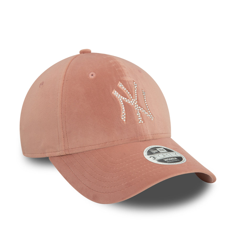 New York Yankees 9FORTY Womens Velour Diamante Pastel Pink Cap