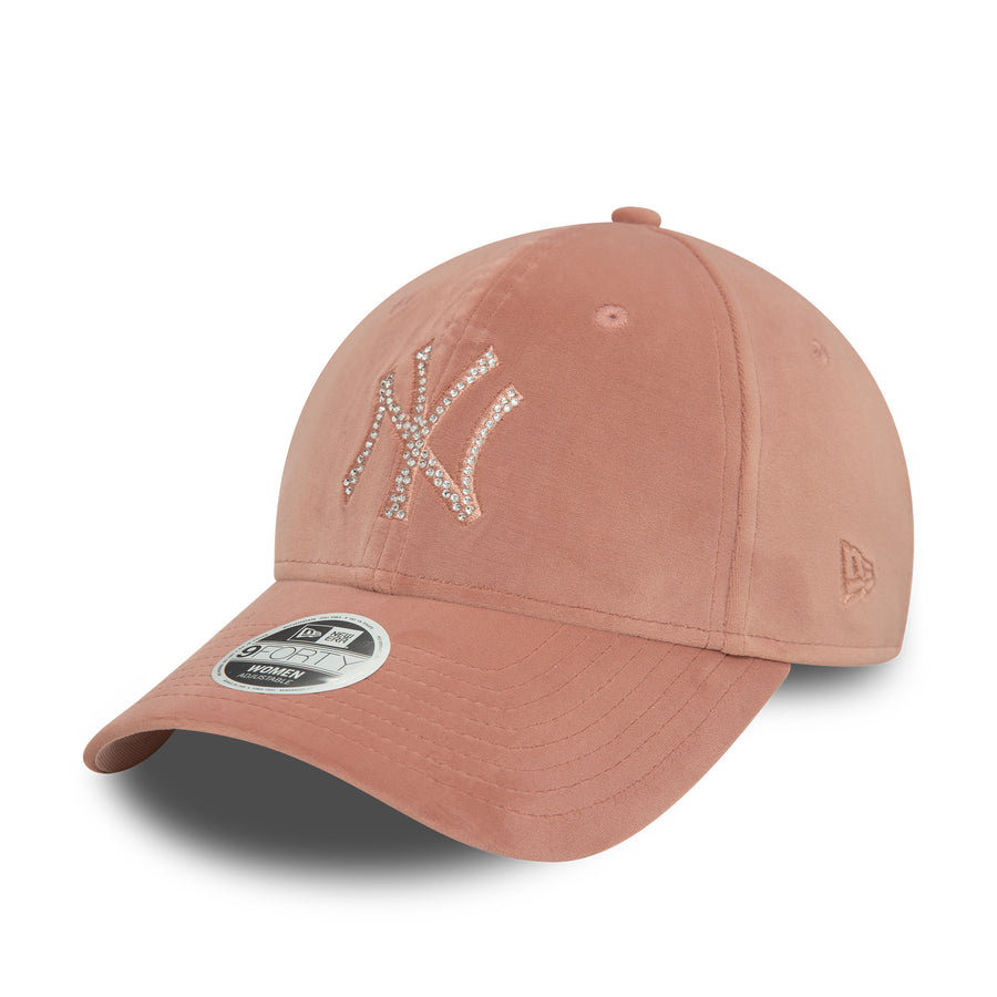 New York Yankees 9FORTY Womens Velour Diamante Pastel Pink Cap