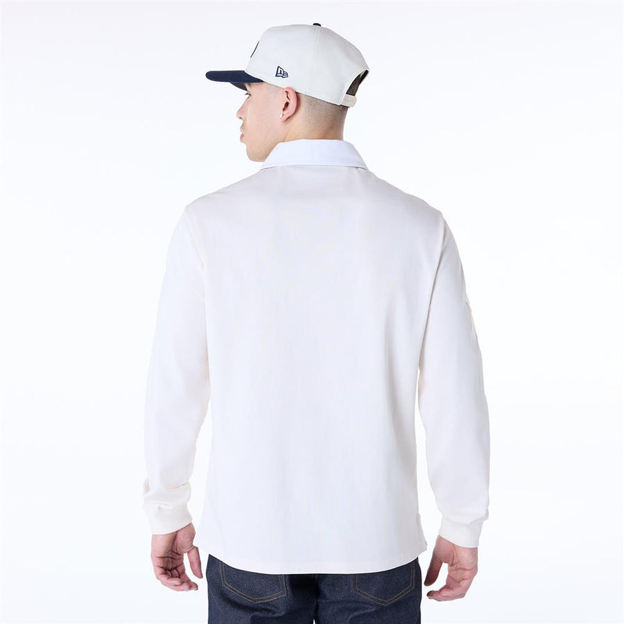 New York Yankees Rugby MLB Script Long Sleeve White Polo