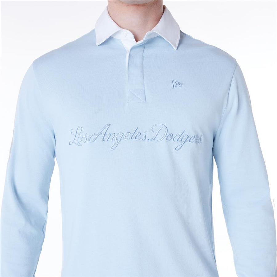 Los Angeles Dodgers Rugby MLB Script Long Sleeve Pastel Blue Polo