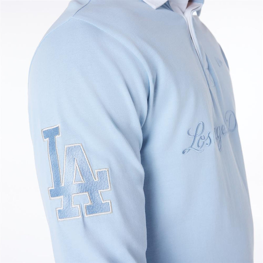 Los Angeles Dodgers Rugby MLB Script Long Sleeve Pastel Blue Polo