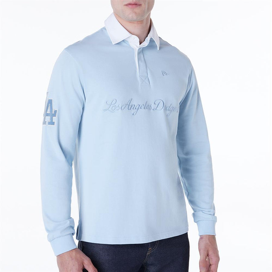 Los Angeles Dodgers Rugby MLB Script Long Sleeve Pastel Blue Polo