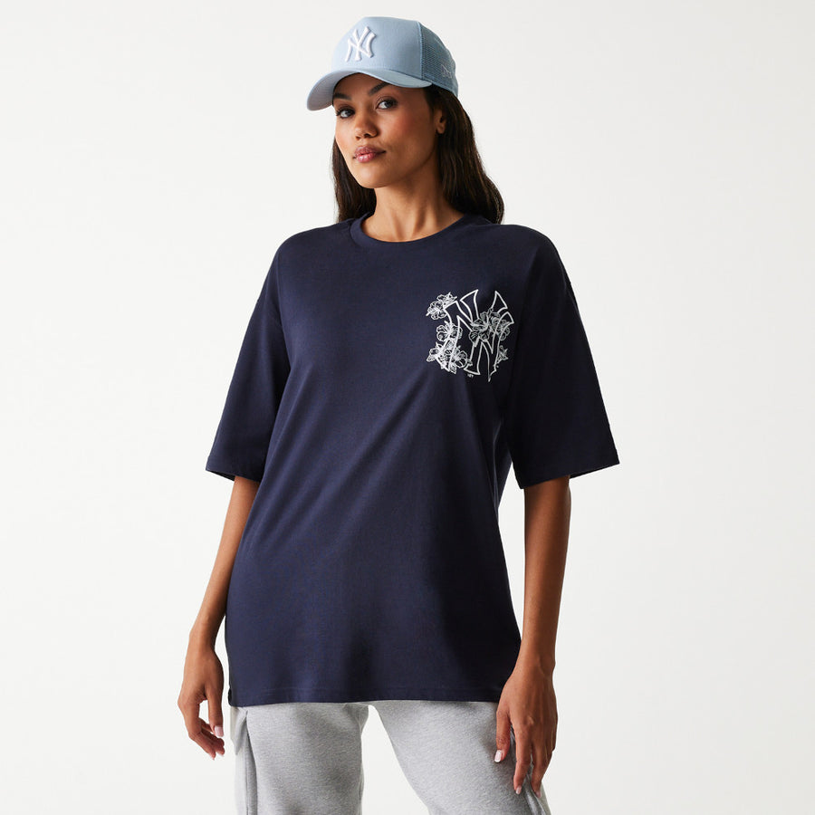 New York Yankees MLB Floral Graphic Oversized Navy Tee