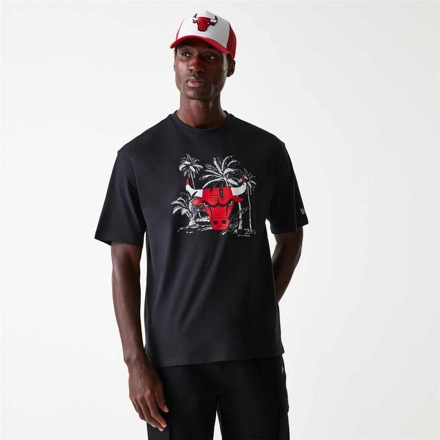 Chicago Bulls NBA Palm Tree Oversized Black Tee