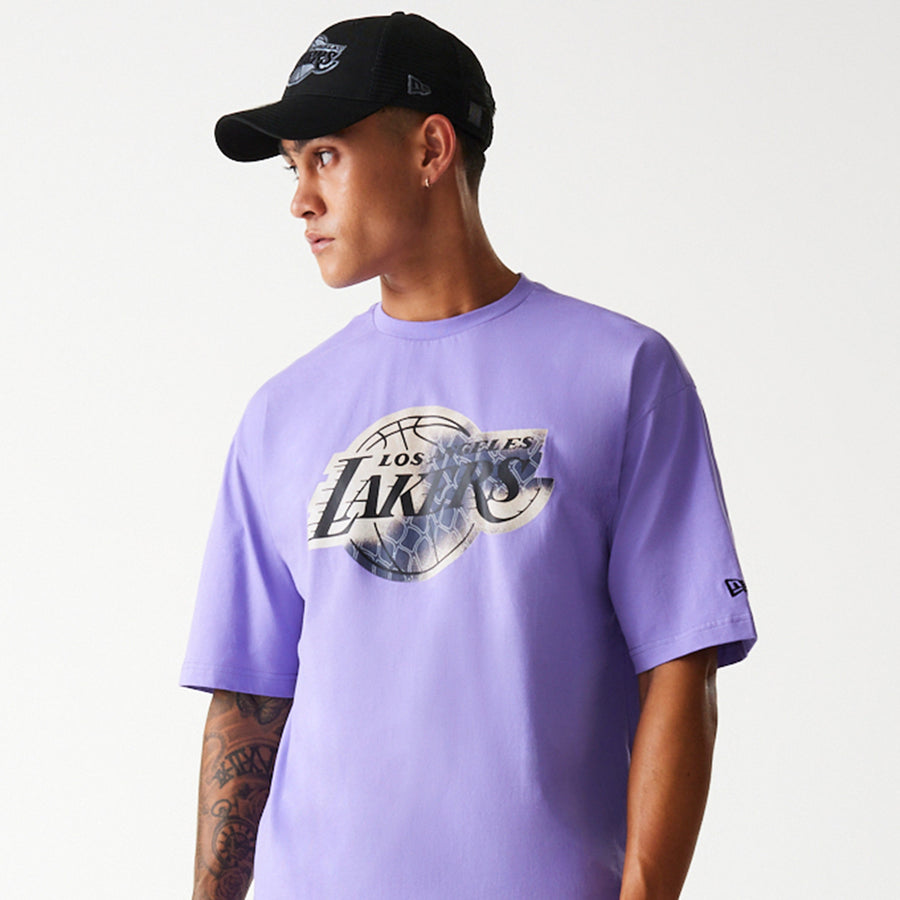 Los Angeles Lakers NBA All Over Print Infill Oversized Purple Tee