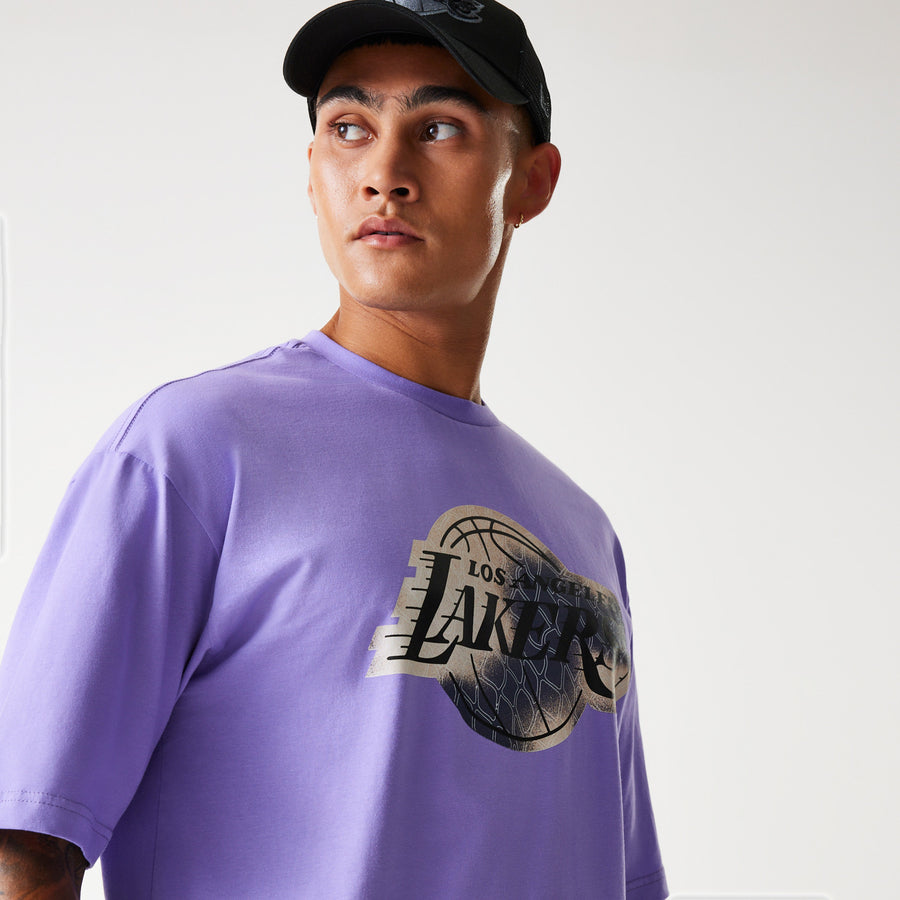 Los Angeles Lakers NBA All Over Print Infill Oversized Purple Tee