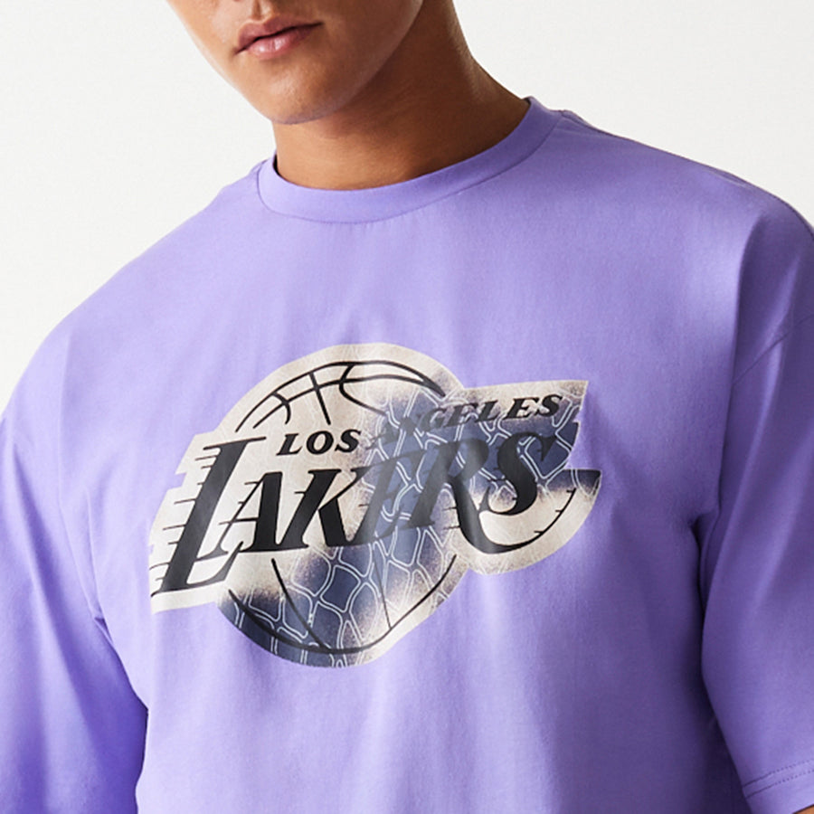 Los Angeles Lakers NBA All Over Print Infill Oversized Purple Tee
