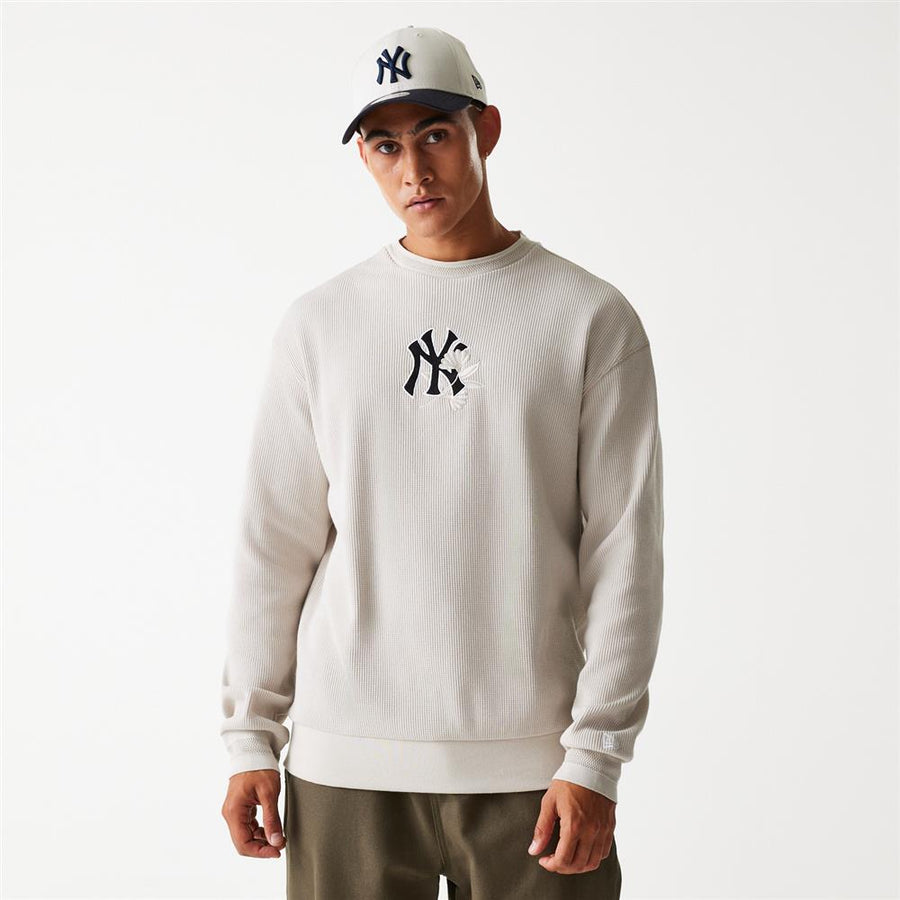 New York Yankees MLB Waffle Oversized Crew Neck Stone Sweatshirt