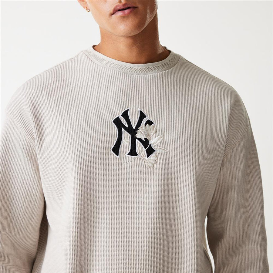 New York Yankees MLB Waffle Oversized Crew Neck Stone Sweatshirt