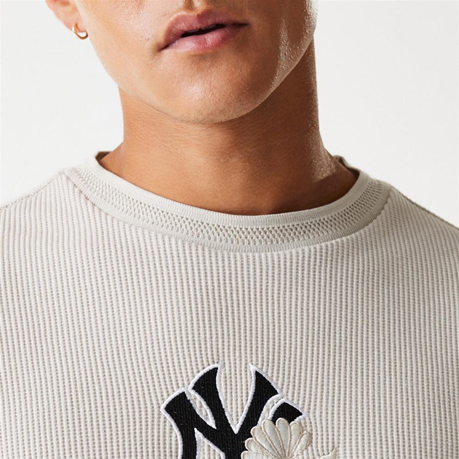 New York Yankees MLB Waffle Oversized Crew Neck Stone Sweatshirt