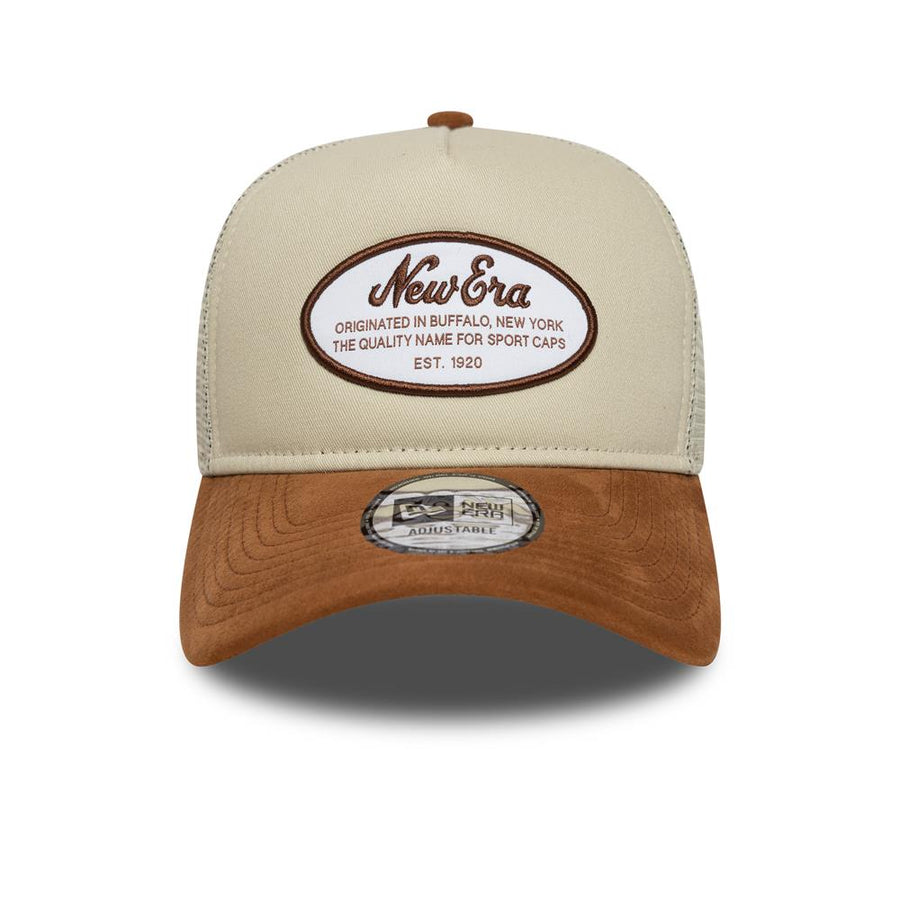 New Era E-Frame Oval Patch Suede Stone Trucker Cap