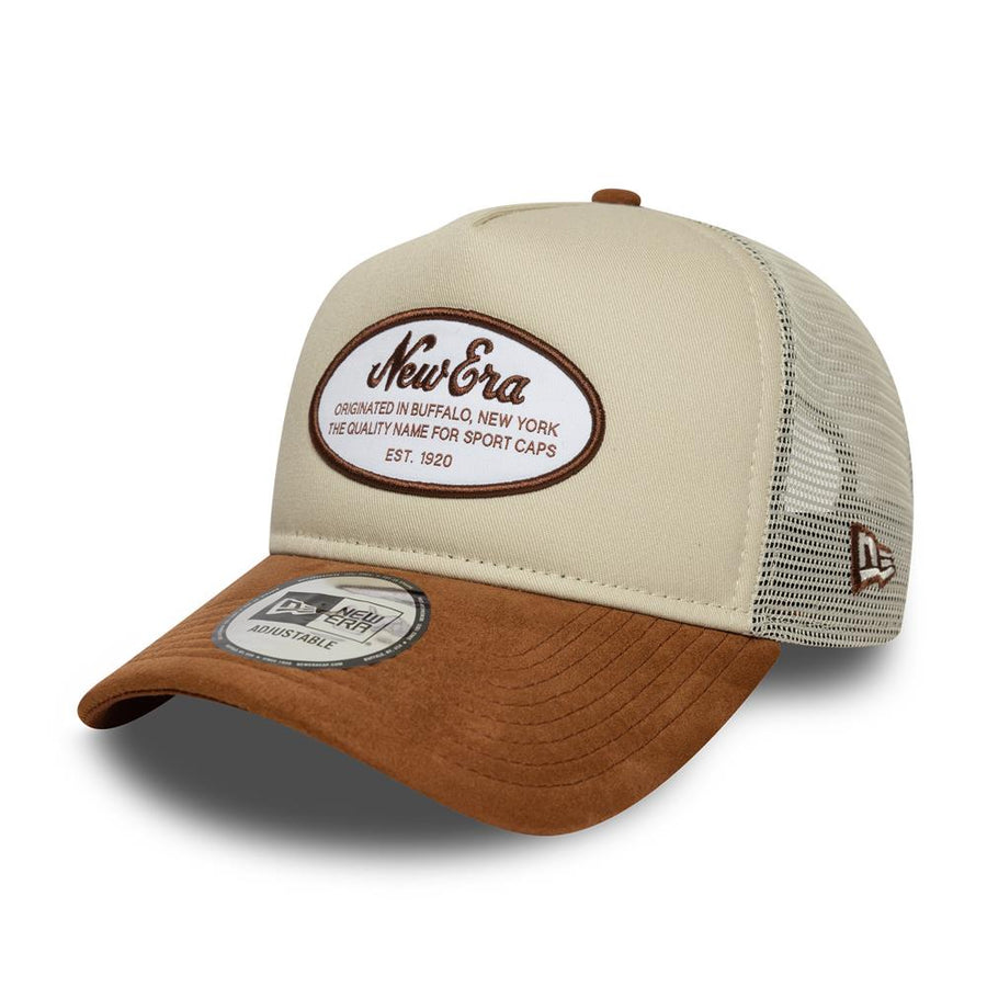 New Era E-Frame Oval Patch Suede Stone Trucker Cap