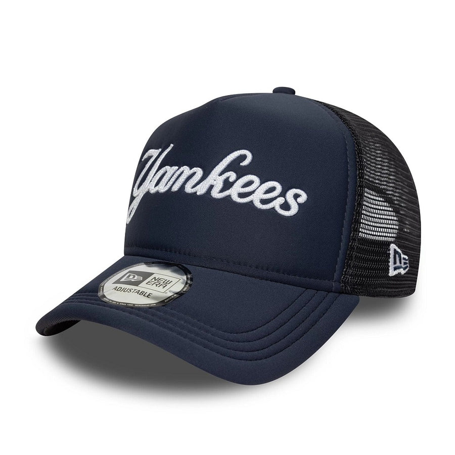 New York Yankees A-Frame MLB Script Navy Trucker Cap