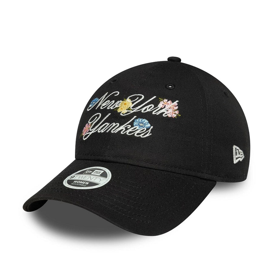 New York Yankees 9TWENTY Womens MLB Floral Script Black Cap