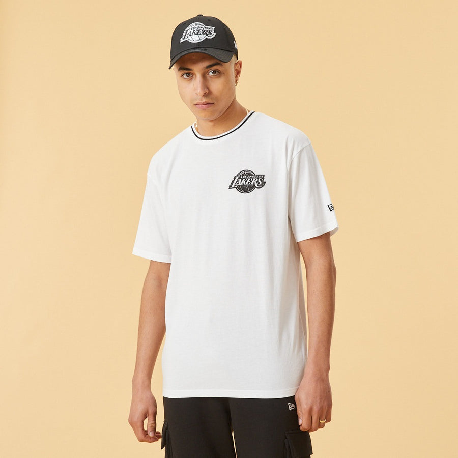 Los Angeles Lakers Distressed Graphic Oversized White Tee