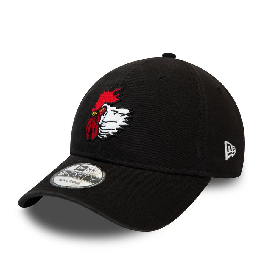 Port City Roosters 9FORTY MiLB Logo Black Cap